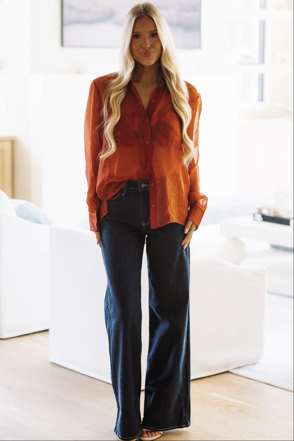 13659SRL Nothing to Hide Top - Rust Brown