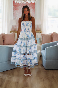 HAZEL & OLIVE SSB/D/10554/H Early Evening Floral Midi Dress - Blue