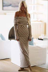 34994SRB/2 Isla Bonita Maxi Dress - Taupe, Brown and Cream