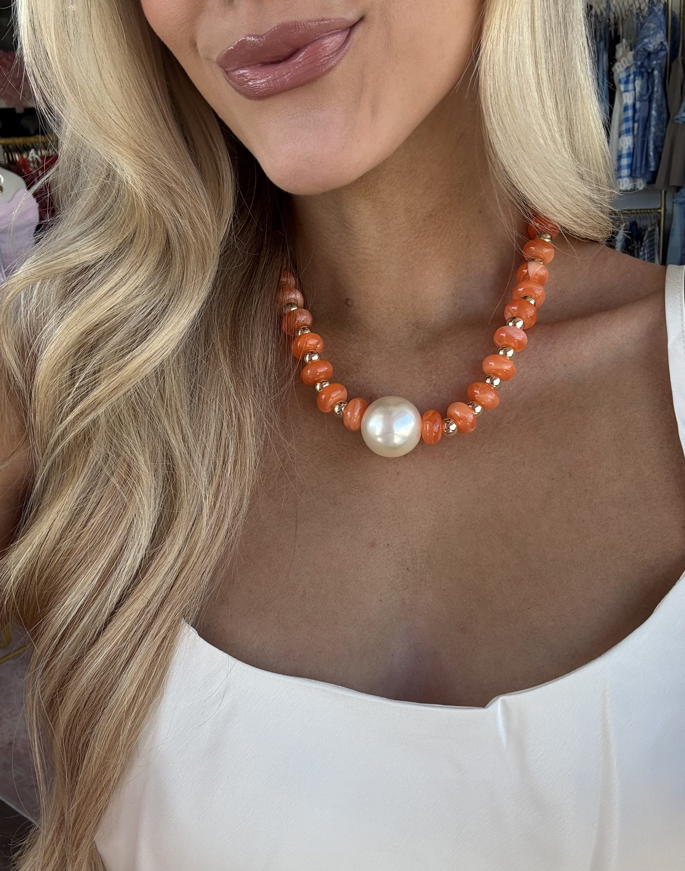 40NK9751 Pearl Promise Necklace - Orange