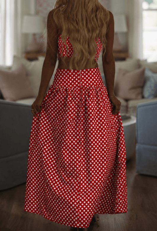 BIPT5028 Marina Muse Dots Crop Top and Maxi Skirt Set - Red and White