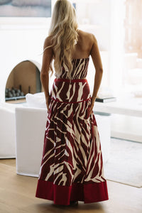 BIST5252 Dressed to Roam Crop Top and Maxi Skirt Set - Burgundy