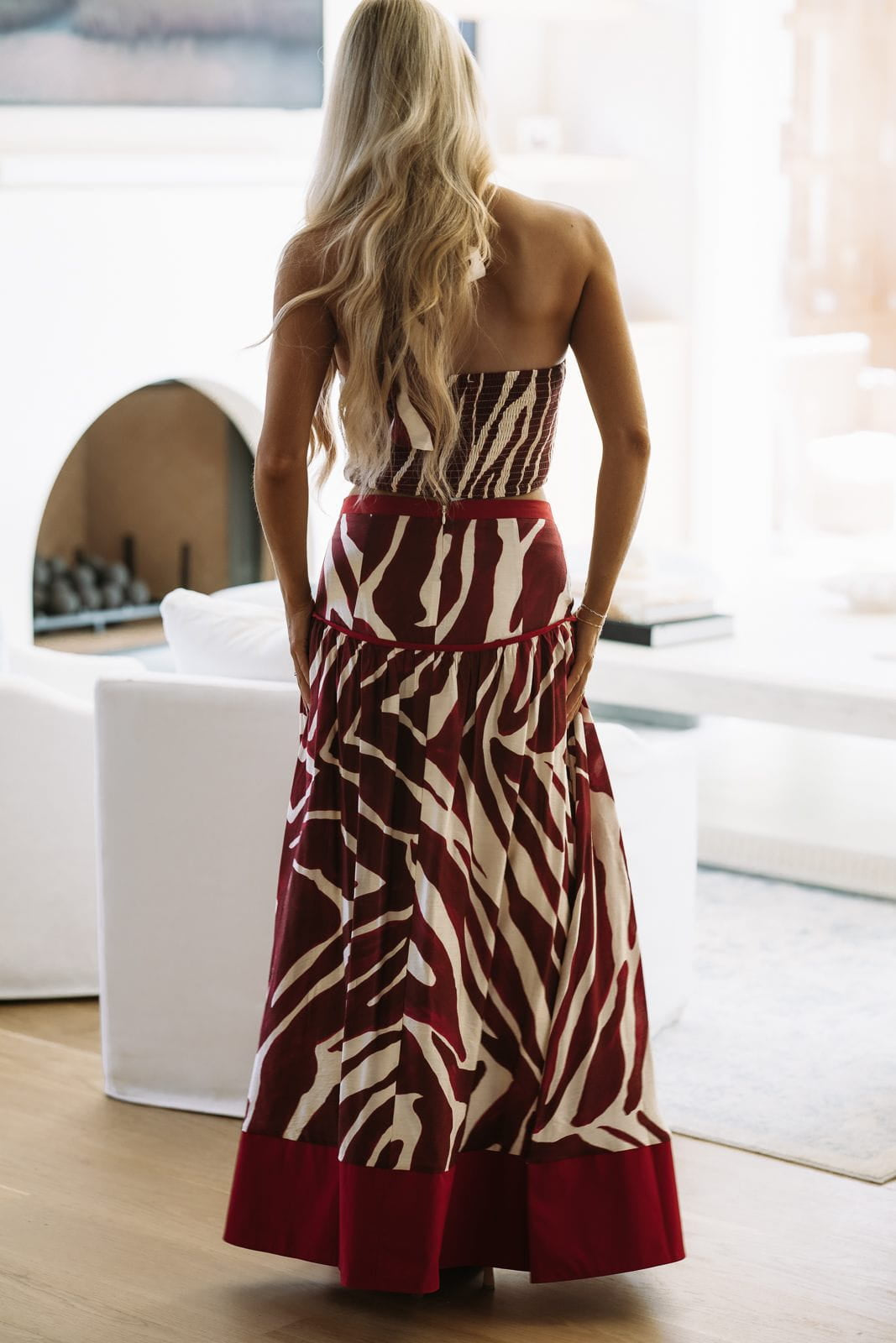 BIST5252 Dressed to Roam Crop Top and Maxi Skirt Set - Burgundy