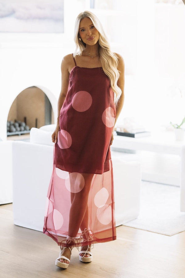 CD07181 Here for the Drama Maxi Dress - Burgundy and Mauve
