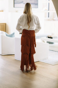 CS53240/B Fringe Benefits Top and Maxi Skirt Set - White and Burnt Orange