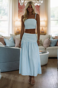 Hazel and Olive BIST4708 Boardwalk Bubble-Strap Bustier Set - White and Sky Blue