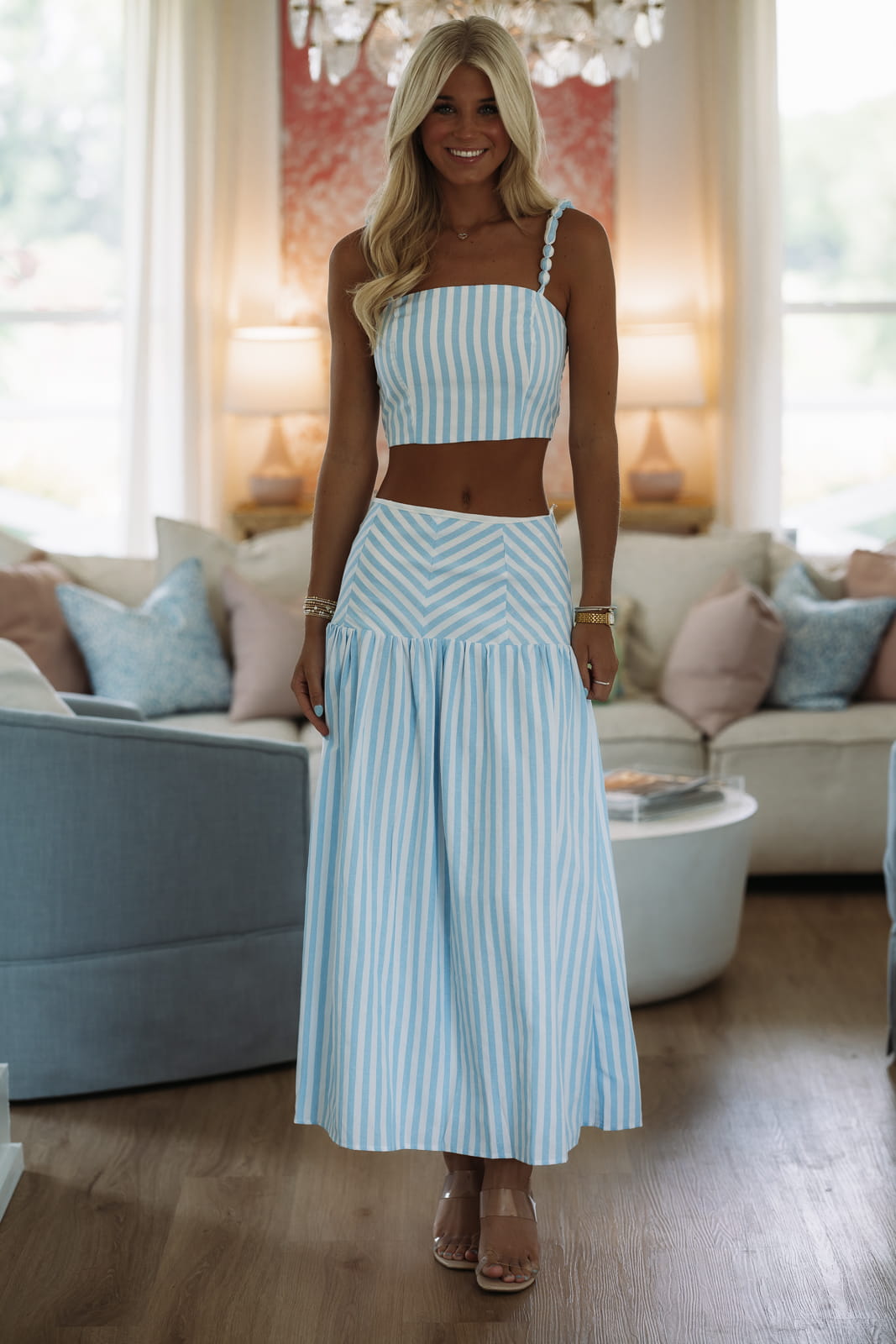 Hazel and Olive BIST4708 Boardwalk Bubble-Strap Bustier Set - White and Sky Blue