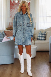 Hazel & Olive 2400/749LTH Kicking Up Dust Shacket Dress - Denim