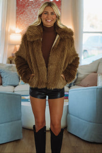 Hazel & Olive 2408/08LJH City Luxe Faux Fur Jacket - Brown
