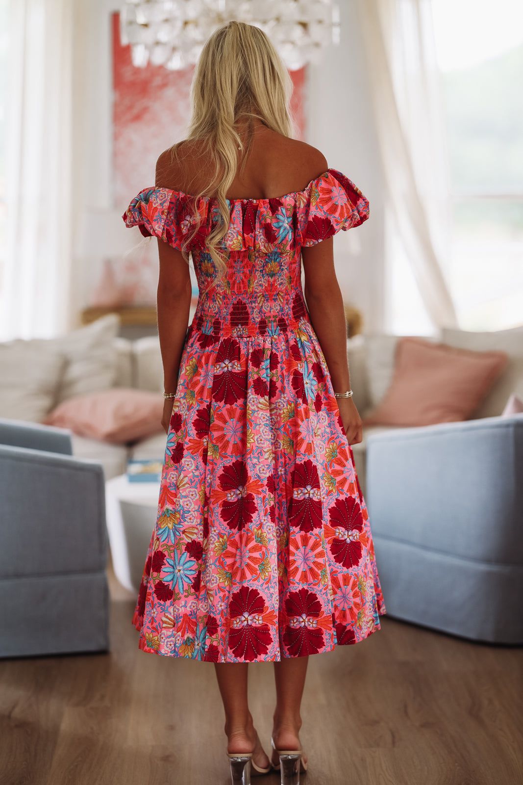 Boardwalk and Brunch Midi Dress - Pink, Red and Blue-HAZEL & OLIVE 2500/271LDA-Small-