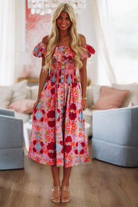 Boardwalk and Brunch Midi Dress - Pink, Red and Blue-HAZEL & OLIVE 2500/271LDA-Small-