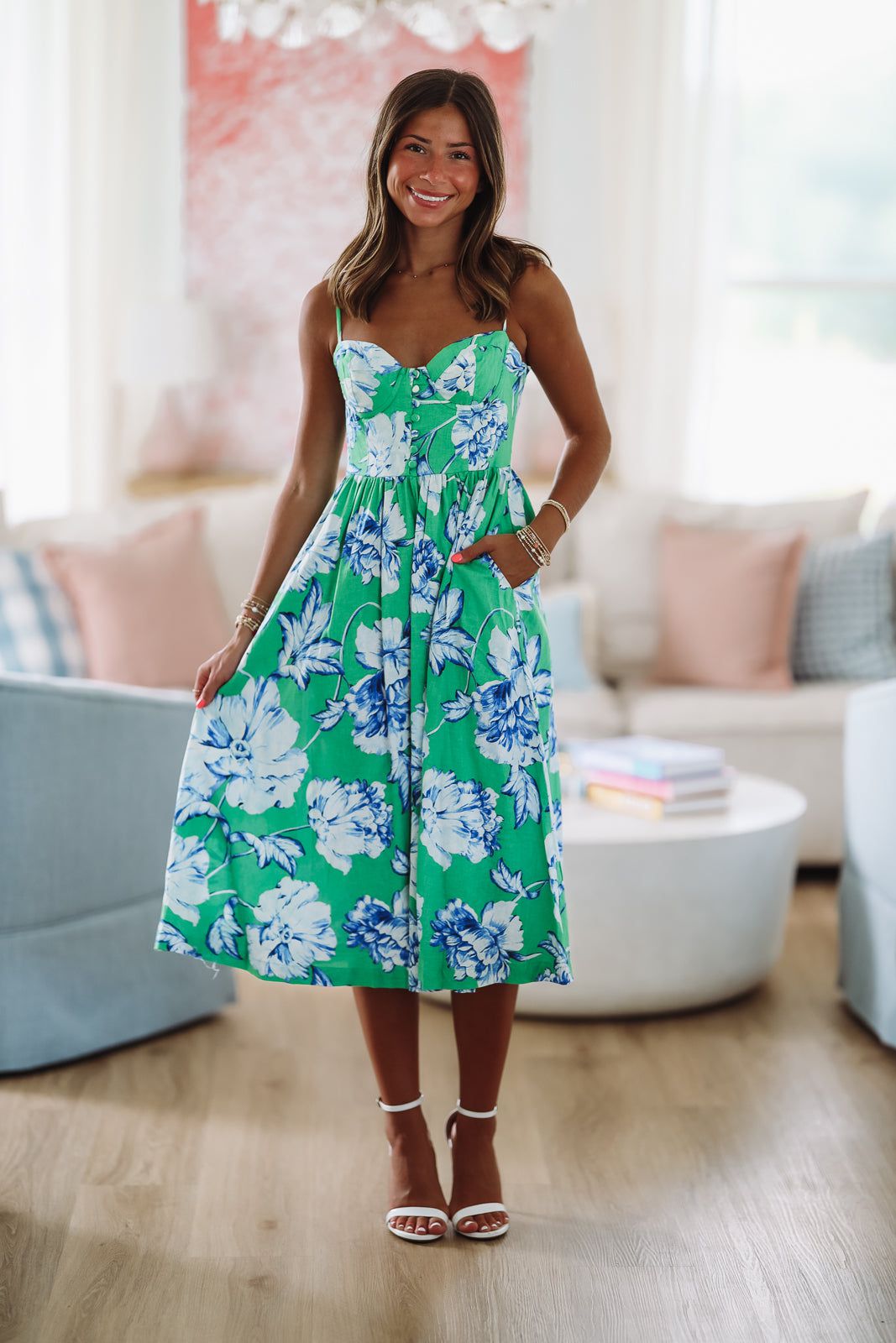 Gonna Find Ya Midi Dress - Green, White and Blue-HAZEL & OLIVE 2501/146LDJ-Small-