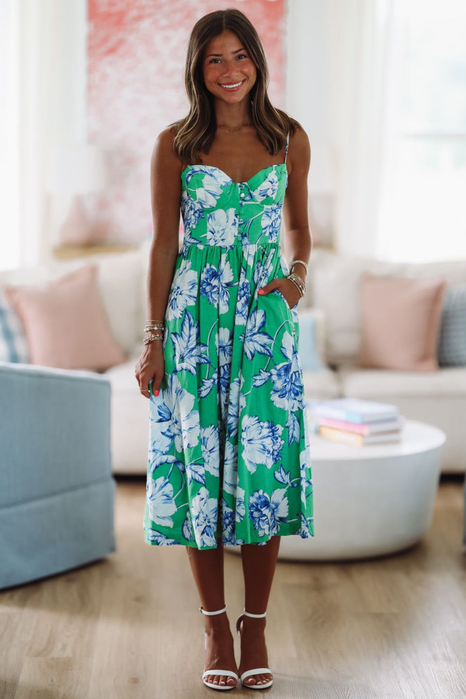 Gonna Find Ya Midi Dress - Green, White and Blue-HAZEL & OLIVE 2501/146LDJ-Small-