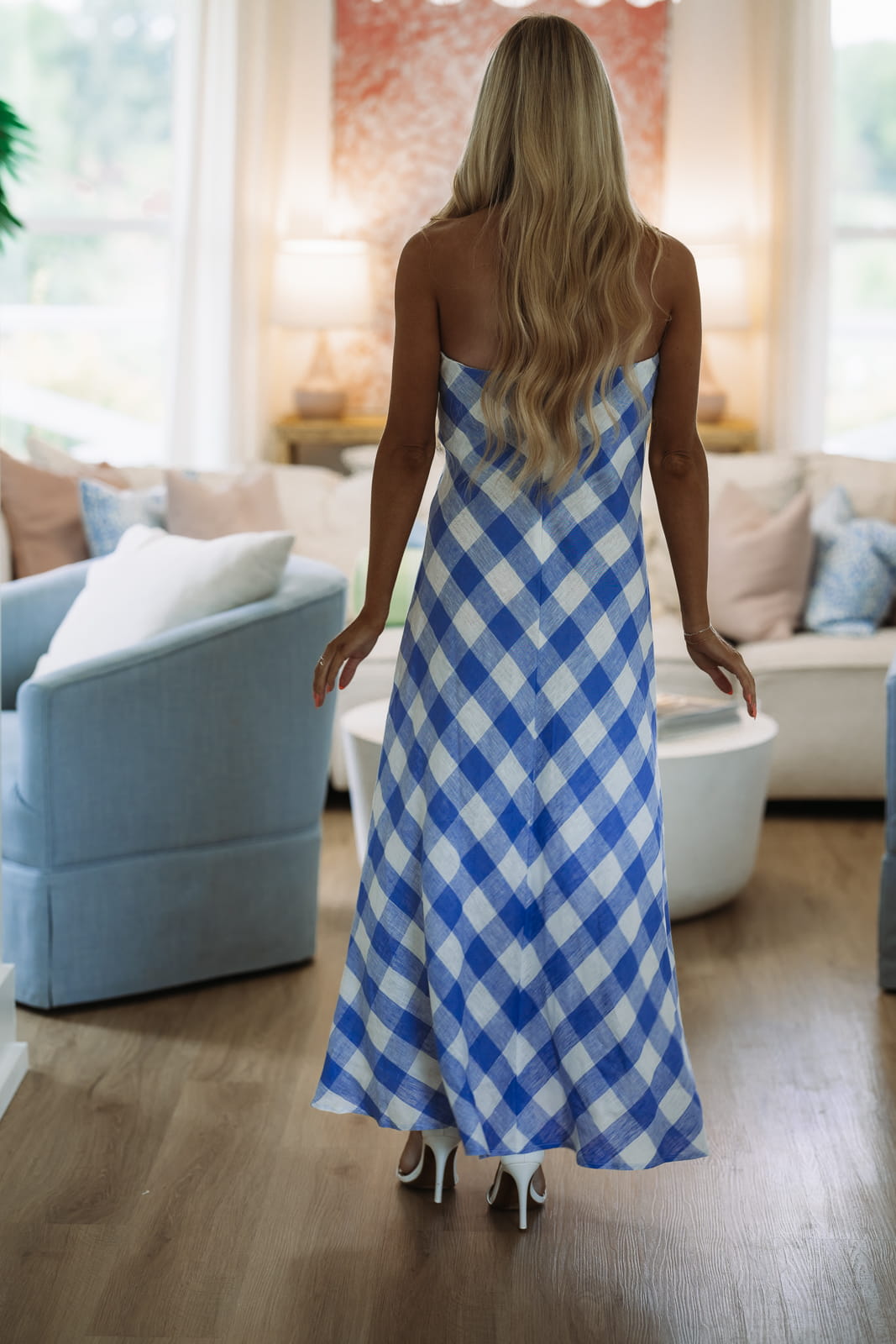 Hazel & Olive 2601/666LDJ East Coast Escape Midi Dress - Blue and Off White