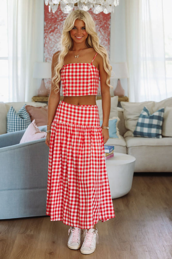 Hazel & Olive A223 Trophy Time Maxi Skirt - Red and White