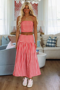 Hazel & Olive A223 Trophy Time Maxi Skirt - Red and White
