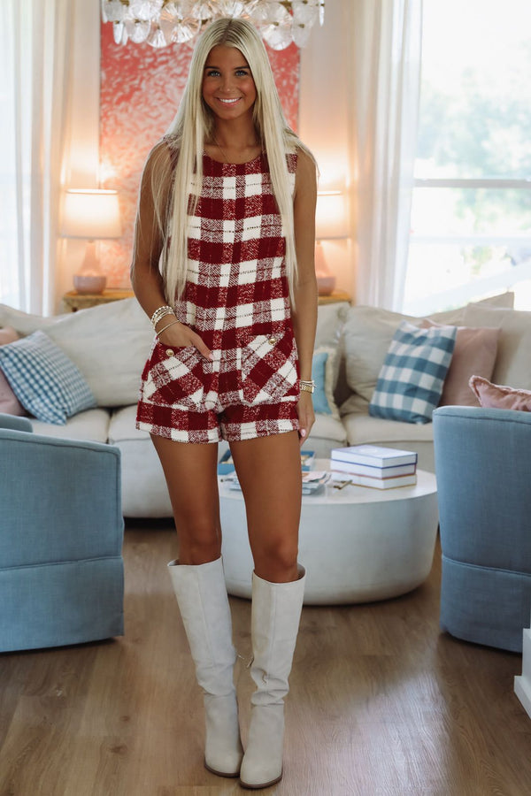 Tweed Me Romper - Burgundy and Ivory-HAZEL & OLIVE A2796/2-Small-