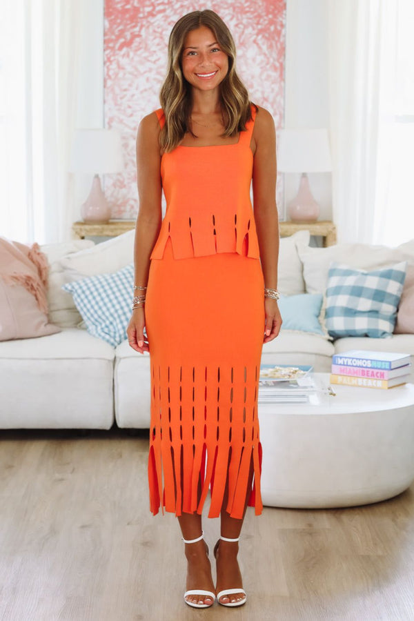Tangerine Glow Midi Skirt - Orange-Hazel & Olive A3183-Small-
