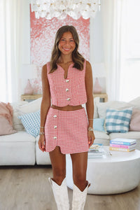 Houndstooth Way Mini Skort - Red and White-Hazel & Olive A3637-Small-