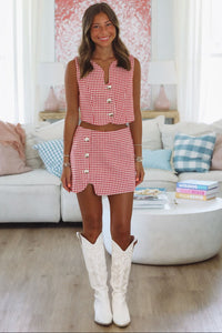 Houndstooth Way Mini Skort - Red and White-Hazel & Olive A3637-Small-