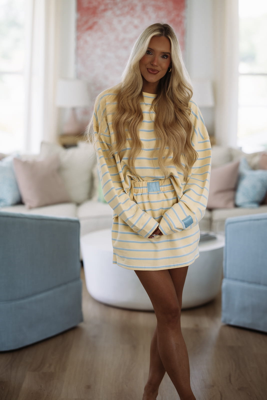 Hazel & Olive A4113/4 Weekend Stripes Ahead Top - Yellow and Baby Blue