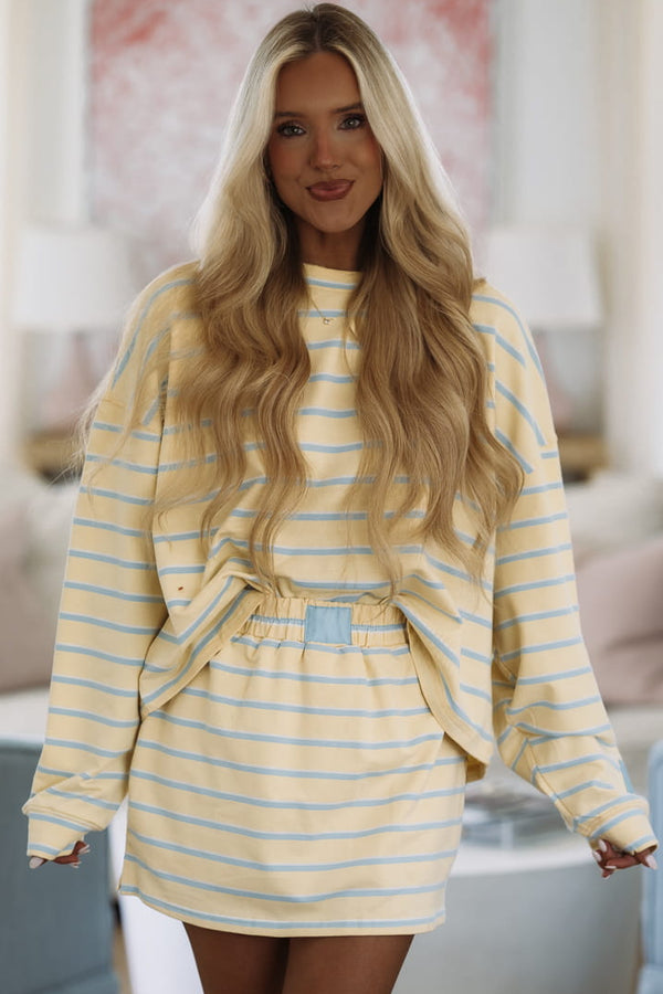 Hazel & Olive A4113/4 Weekend Stripes Ahead Top - Yellow and Baby Blue