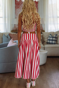 Hazel & Olive A4229 Stadium Stripes Maxi Skirt - Red and White