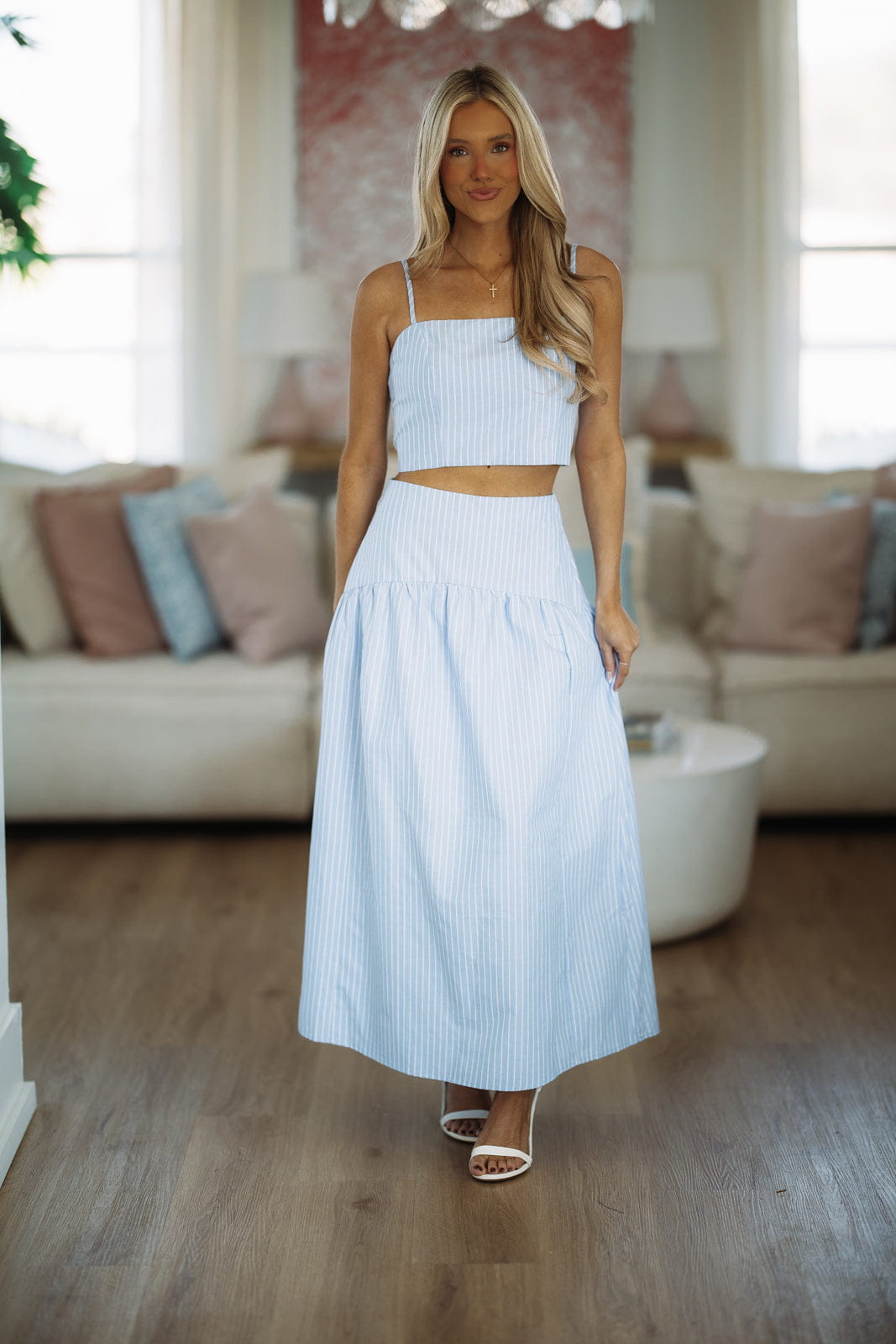 Hazel & Olive A4385/1 Next Level Crop Top - Light Blue and White