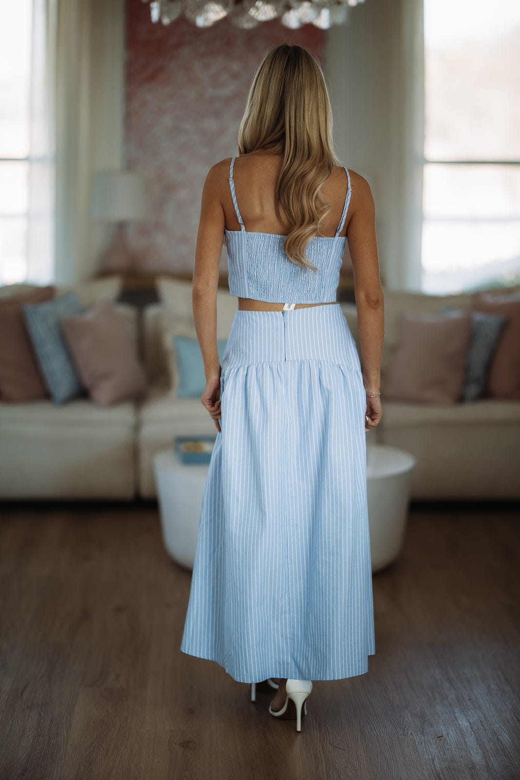 Hazel & Olive A4387/1 Next Level Maxi Skirt - Light Blue and White