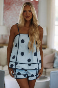 Hazel & Olive A4464 Dot the Line Top - Blue and Navy