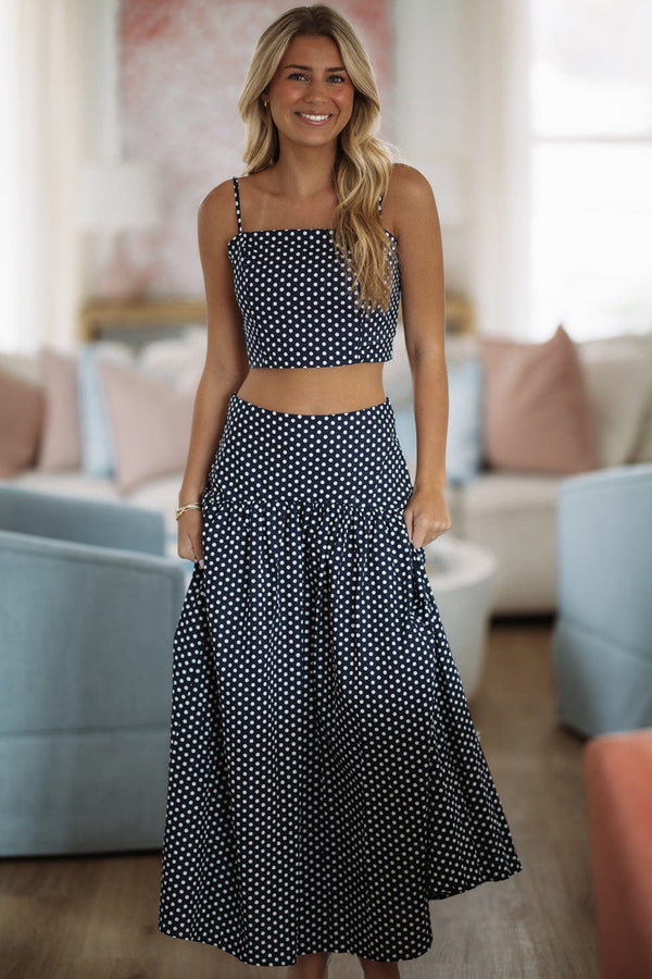 Hazel & Olive A4501 Wink & Dots Maxi Skirt - Navy and White