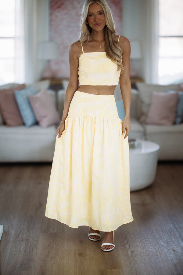 Hazel & Olive A4503 Nostalgia Check Crop Top - Lemon Yellow and White