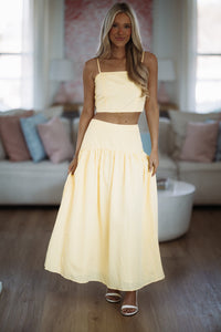 Hazel & Olive A4505/1 Nostalgia Check Maxi Skirt - Lemon Yellow and White