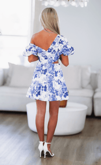 Afternoon Tea Mini Dress - Blue and White-HAZEL & OLIVE-Small-