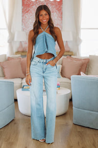 Ain't My First Rodeo Crop Top - Denim-HAZEL & OLIVE 2401/173LTJ-Small-