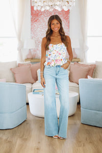 Bad Idea Denim Corset Top - White, Blue and Pink-HAZEL & OLIVE 2500/600LTA-Small-