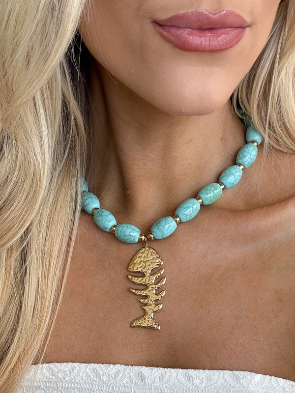 Hazel & Olive Beachy Fish Necklace - Turquoise and Gold