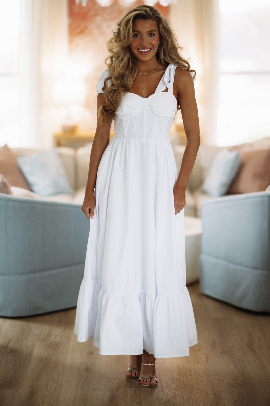 Hazel & Olive BID3889 Hopelessly Yours Maxi Dress - White