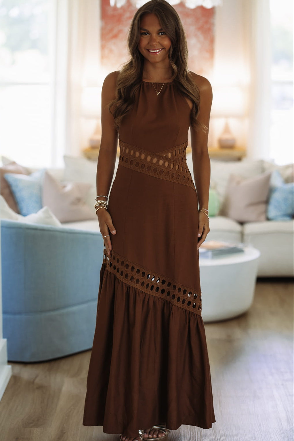 Hazel & Olive BID4518 Desert Moon Maxi Dress - Mocha Brown