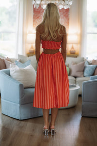 Hazel & Olive BID4541 Amalina Stripe Midi Dress - Orange and Peach