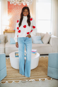 Big Hearts Sweater - White and Red-HAZEL & OLIVE-XSmall-