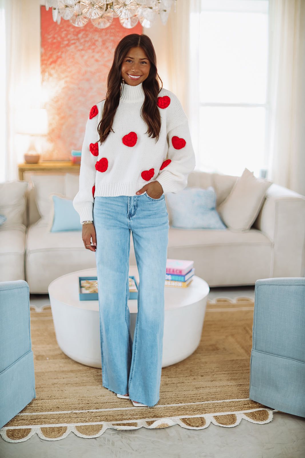 Big Hearts Sweater - White and Red-HAZEL & OLIVE-XSmall-