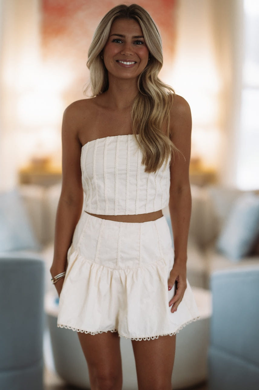 Hazel & Olive BIST4157 Delicate Dreams Top and Skort Set - Cream