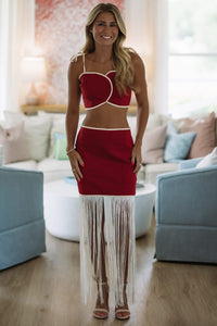 Hazel & Olive BIST4234GD Fourth Quarter Flirt Top and Skirt Set - Maroon