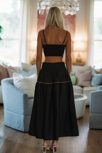 Hazel & Olive BIST4368 Marina Muse Crop Top and Maxi Skirt Set - Black and Taupe