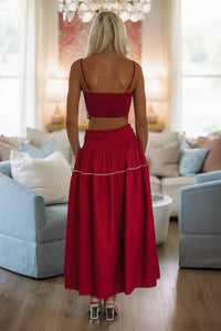 Hazel & Olive BIST4368 Marina Muse Crop Top and Maxi Skirt Set - Crimson and White