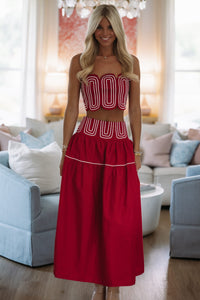 Hazel & Olive BIST4368 Marina Muse Crop Top and Maxi Skirt Set - Crimson and White