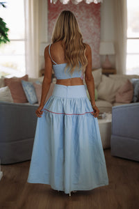 Hazel & Olive BIST4368 Marina Muse Crop Top and Maxi Skirt Set - Light Blue and Red