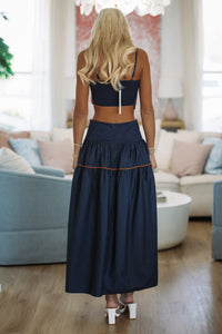 Hazel & Olive BIST4368 Marina Muse Crop Top and Maxi Skirt Set - Navy and Orange