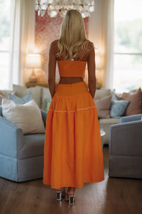 Hazel & Olive BIST4368 Marina Muse Crop Top and Maxi Skirt Set - Orange and White